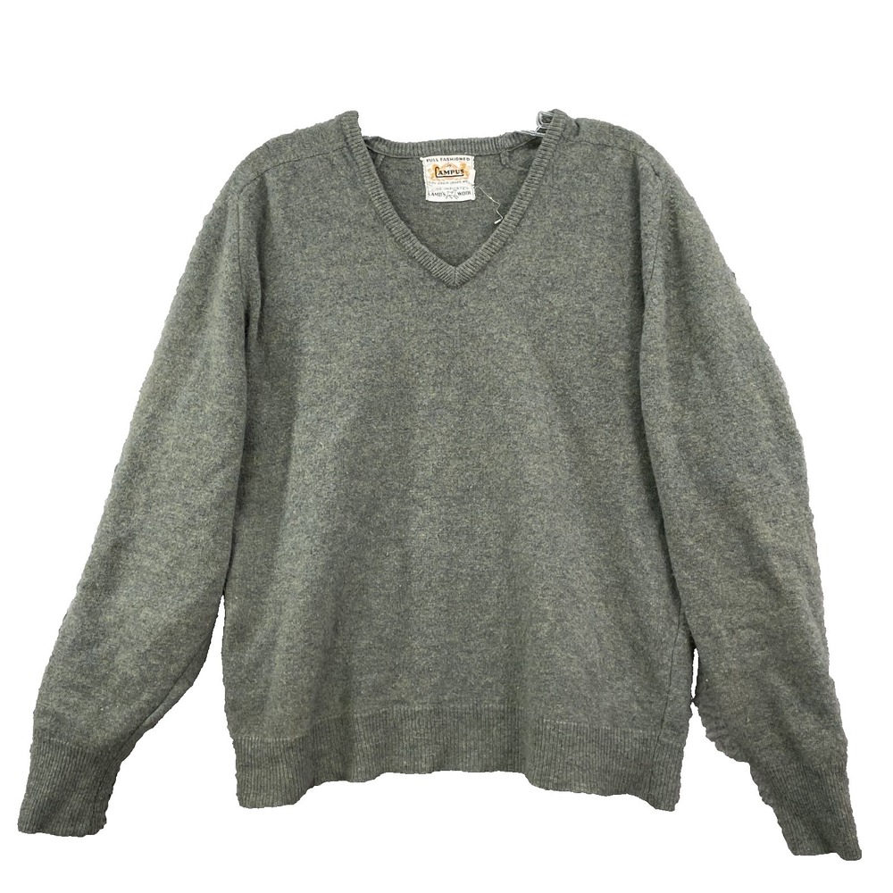 Vintage Campus 100% Virgin Lambs Wool Wool Sweater Men 46 Preppy Academia V-neck